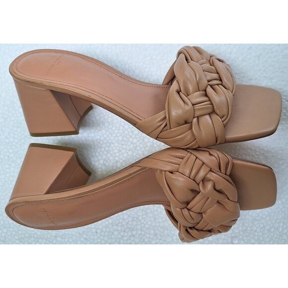 Marc Fisher Cerita Woven Quilted Square toe Block Heel Tan Leather Sandals 8.5 - Picture 6 of 10